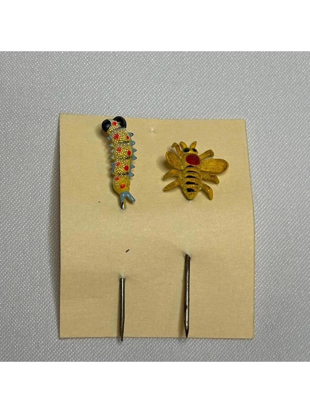 Cute Vintage Bug Straight Pins: Caterpillar & Bee